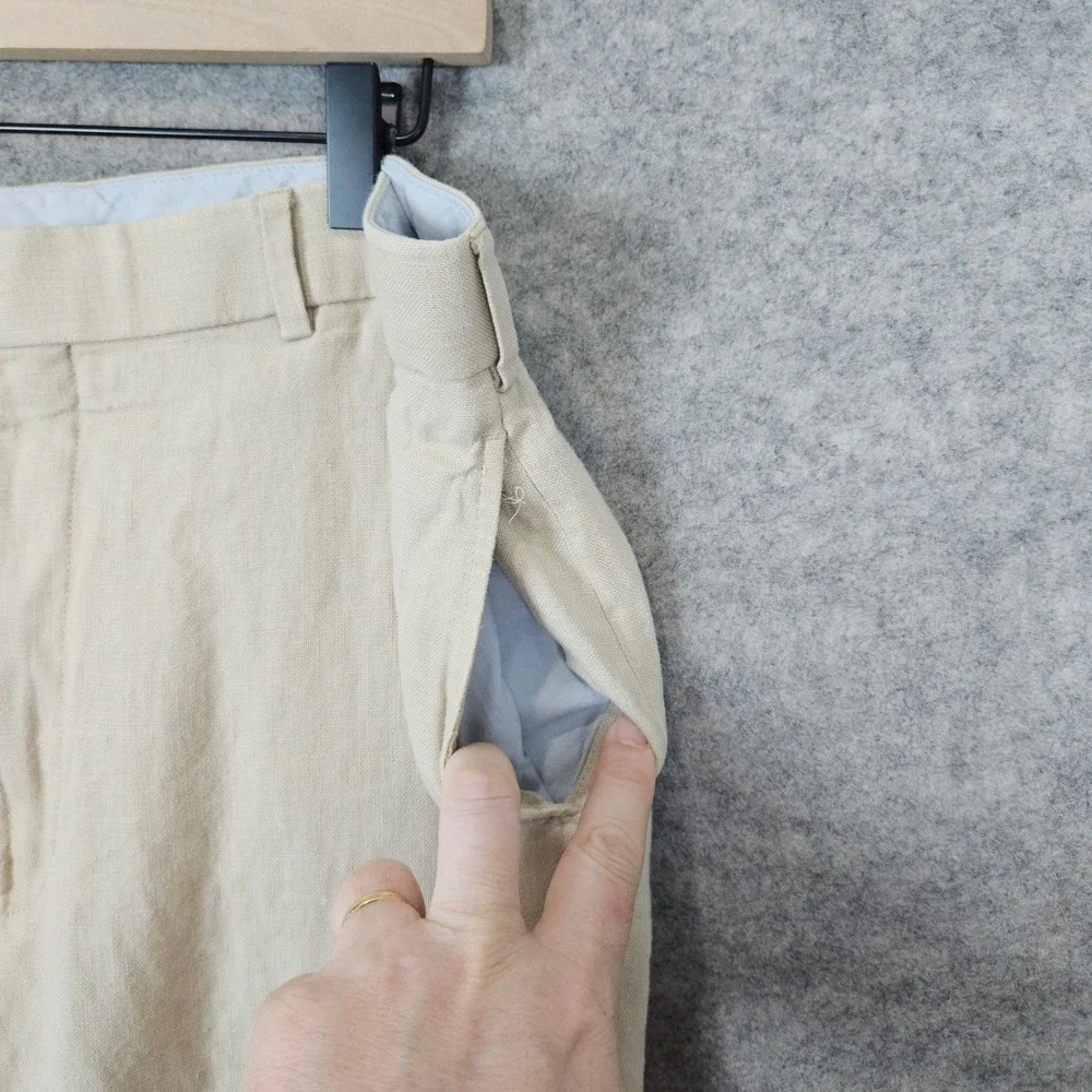 Brooks Brothers Men's Beige 100% Linen Madison Pants 38x34‎ (ACTUAL 35x30) SPOTS